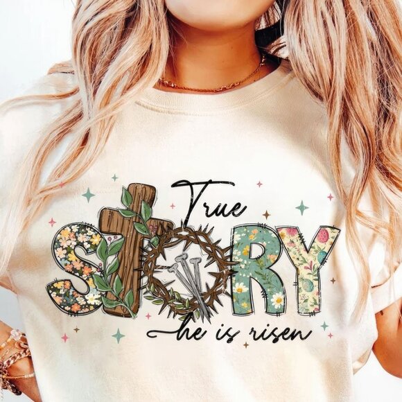 True Story He Is Risen T-shirt, Retro Easter Shirt, Christian East Tee Unisex - Picture 2 of 4